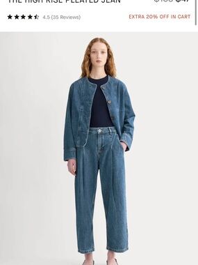 Everlane High-Rise Pleated Jeans in Blue Denim